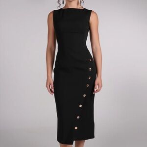 Calvin Klein Black Midi Dress with Button Accents